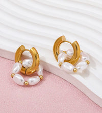 High End PVD 18K Gold Plated Waterproof Pearl String Pendant Chunky Huggie Earrings Stainless Steel Jewelry Wholesale