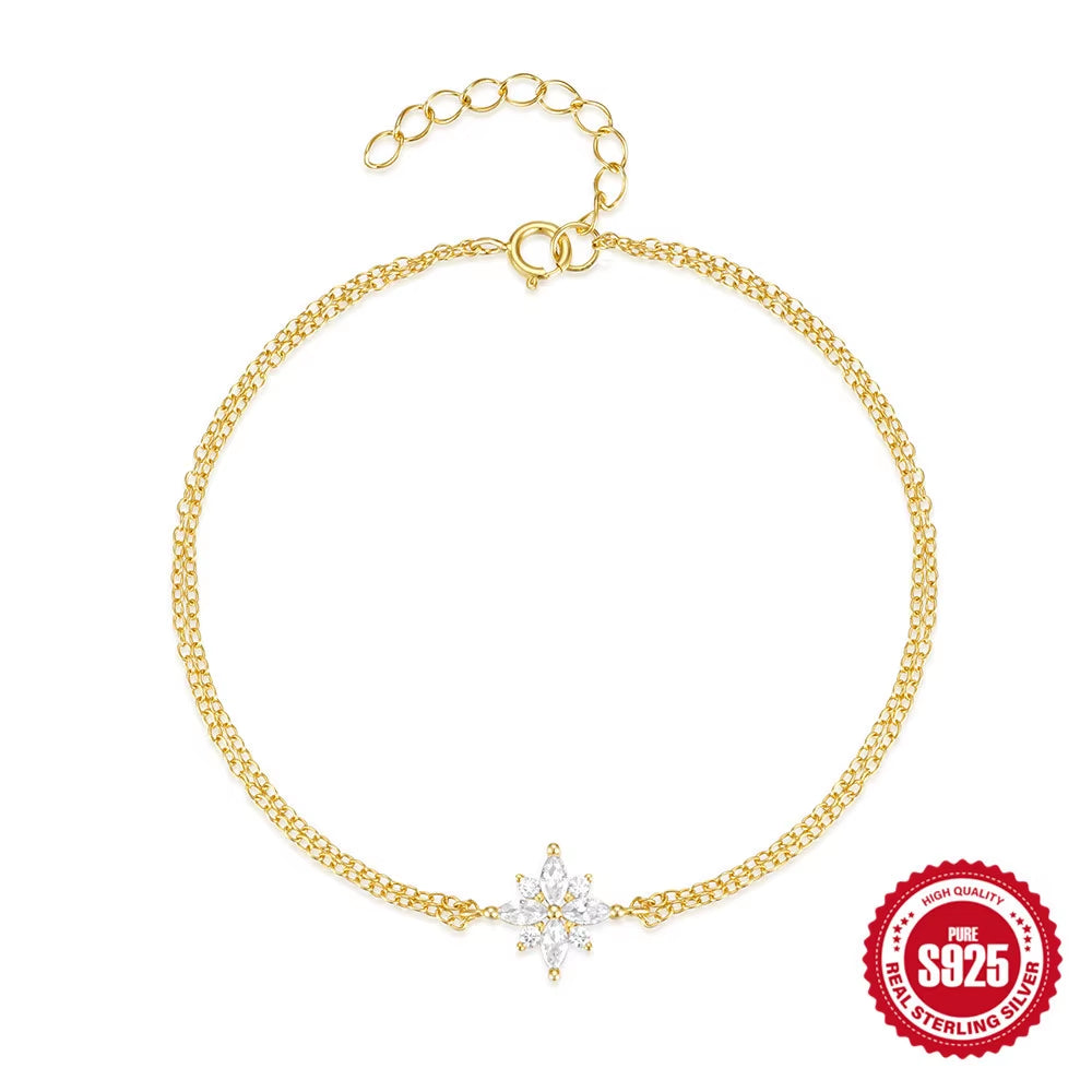 925 Sterling Silver Snowflake Zirconia Pendant Bracelet Fashion Jewelry Gift for Women