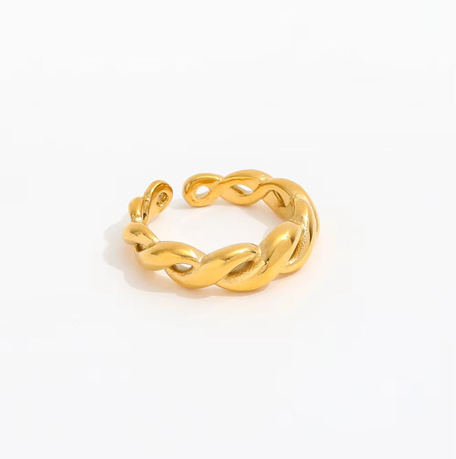 Joolim Jewelry Wholesale 18K Gold Plated Gradient Rope Stainless Steel Open Rings for Women Statement Rings