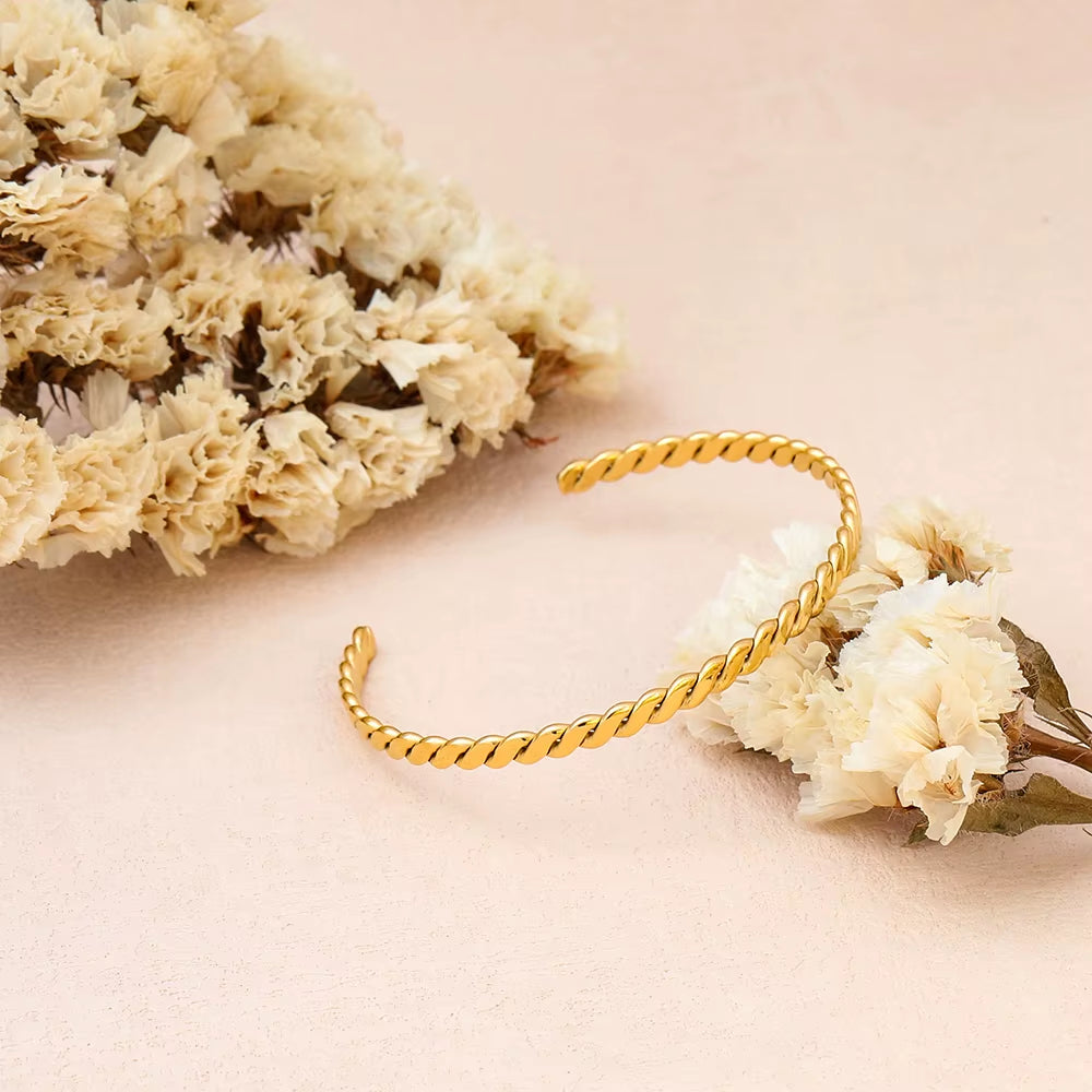 High End 18K PVD Gold Plated Stainless Steel Knit Cuff Bracelet for Women Wholesale Jewelry