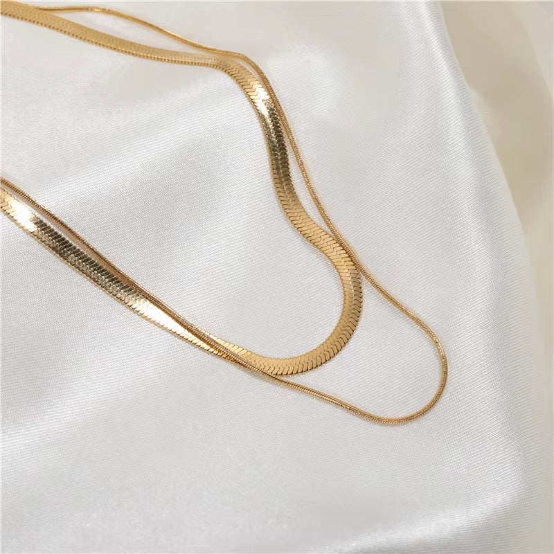 18K Plated Snake Chain Choker Necklace Stainless Steel Necklace for Women Basic Chain Drop Shipping