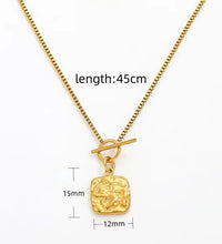 High End 18K Gold Plated Texture Toggle Square Pendant Necklace Stainless Steel PVD Plated Jewelry Trendy Jewelry Women Gift
