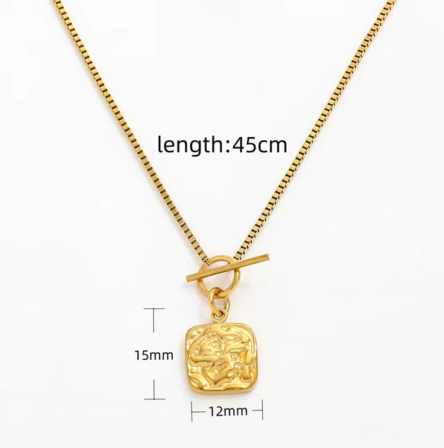 High End 18K Gold Plated Texture Toggle Square Pendant Necklace Stainless Steel PVD Plated Jewelry Trendy Jewelry Women Gift