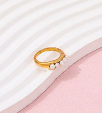 Joolim Jewelry Wholesale 18K Gold Plated Dainty Little Fresh Water Pearl Stainless Steel Rings for Women Statement Rings