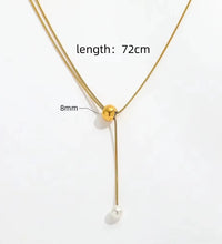 Joolim Snake Chain Pull-Out Type Adjustable Pearl Pendant Necklace Stainless Steel Lariat Necklace Jewelry Wholesale Drop Shippi