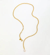 Joolim Jewelry 18K Gold Plated Fresh Water Pearl Pendant Adjustable Necklace Trendy Paper Pin Chain Stainless Steel Wholesale