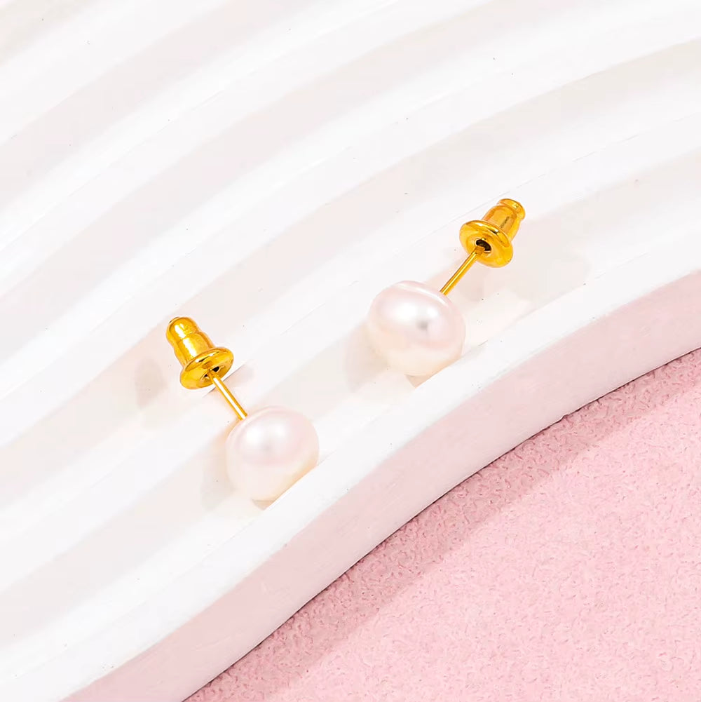 Trendy Earring 18K Gold Plated Single Big Natural Pearl Stud Earring Stainless Steel Fashion Jewelry Wholesale