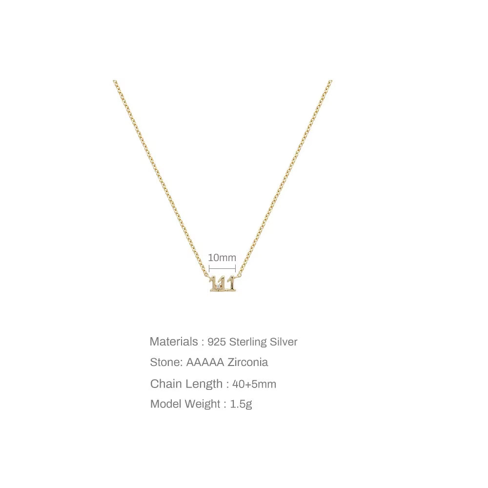 925 Sterling Silver Numbers Zirconia Pendant Necklace Dainty Number 111 444 777 Chain Silver Fashion Gift Jewelry
