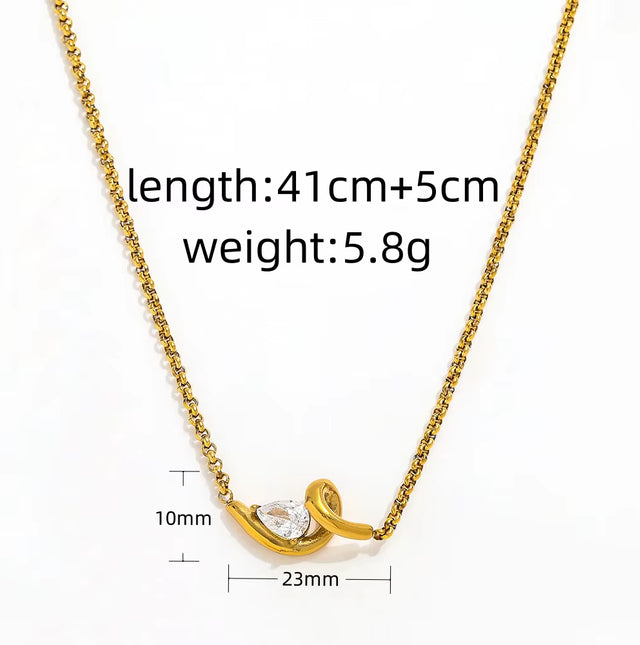 High-End 18K Gold Plated Stainless Steel Twist Waterdrop Zircon Pendant Necklace for Anniversary Occasions