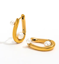 Joolim 18K Gold Plated Wholesale Waterproof Fashion Elegant Irregular U-Shaped Pearl Huggie Earring Stainless Steel Jewelry