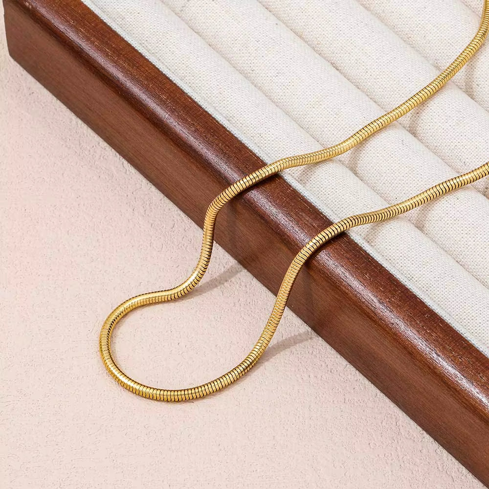 Joolim Jewelry Stylish 18K Gold Plated round Snake Chain Chunky Necklace Stainless Steel Jewelry Wholesale