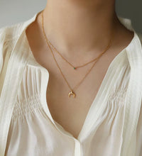 JOOLIM Ready to Ship High End 18K Gold Plated Stainless Steel Jewelry Double-Layer Crescent Green Zirconia Necklace