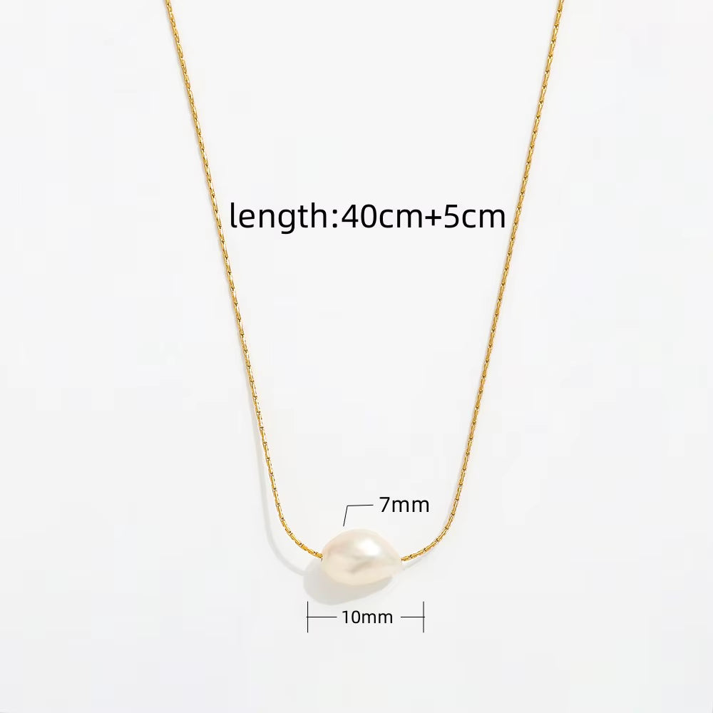 Joolim Jewelry 18K Gold Plated Fresh Water Pearl Dainty Chain Necklace Stainless Steel Fashion Jewelry Wholesale