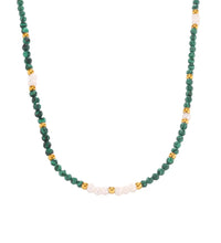 Joolim 18K Gold Plated Malachite Freshwater Pearl Mixed Chain Stainless Steel Necklace Jewelry Wholesale