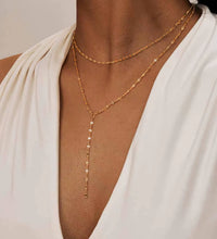 Joolim Jewelry Cross Link Chain Double Layer Y Tassel Necklace 18K Gold Plated Stainless Steel Adjustable Trendy Zirconia