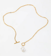 Joolim Jewelry 18K Gold Plated Shell Baroque Pearl Pendant Toggle Paper Pin Necklace Stainless Steel Jewelry