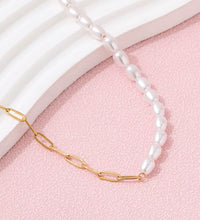 Waterproof & Tarnish Free 18K Gold Plated Paper Clip Freshwater Pearl Joint Necklace Trendy Stainless Steel Jewelry Wholesale