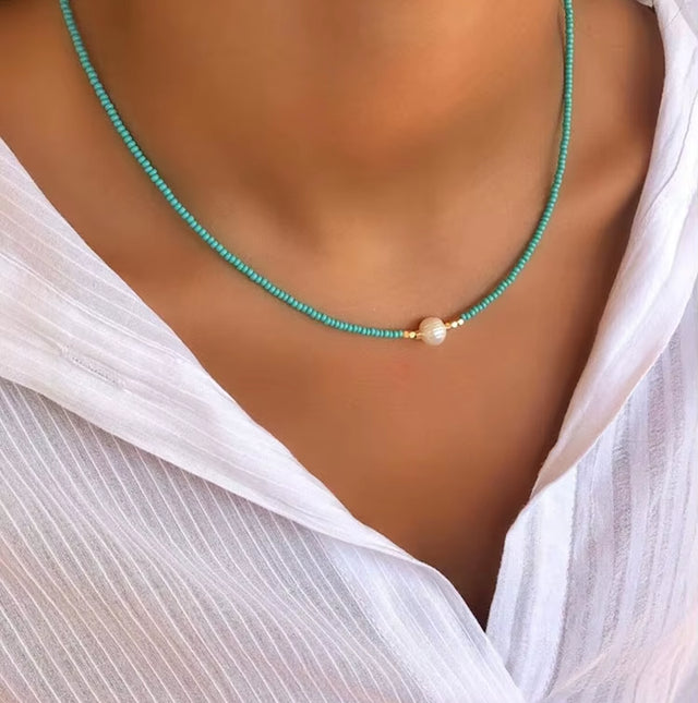 JOOLIM High End Stainless Steel Bohemia Style Turquoise Red Black White Small Seed Bead Pearl Choker Necklace Stainless Steel