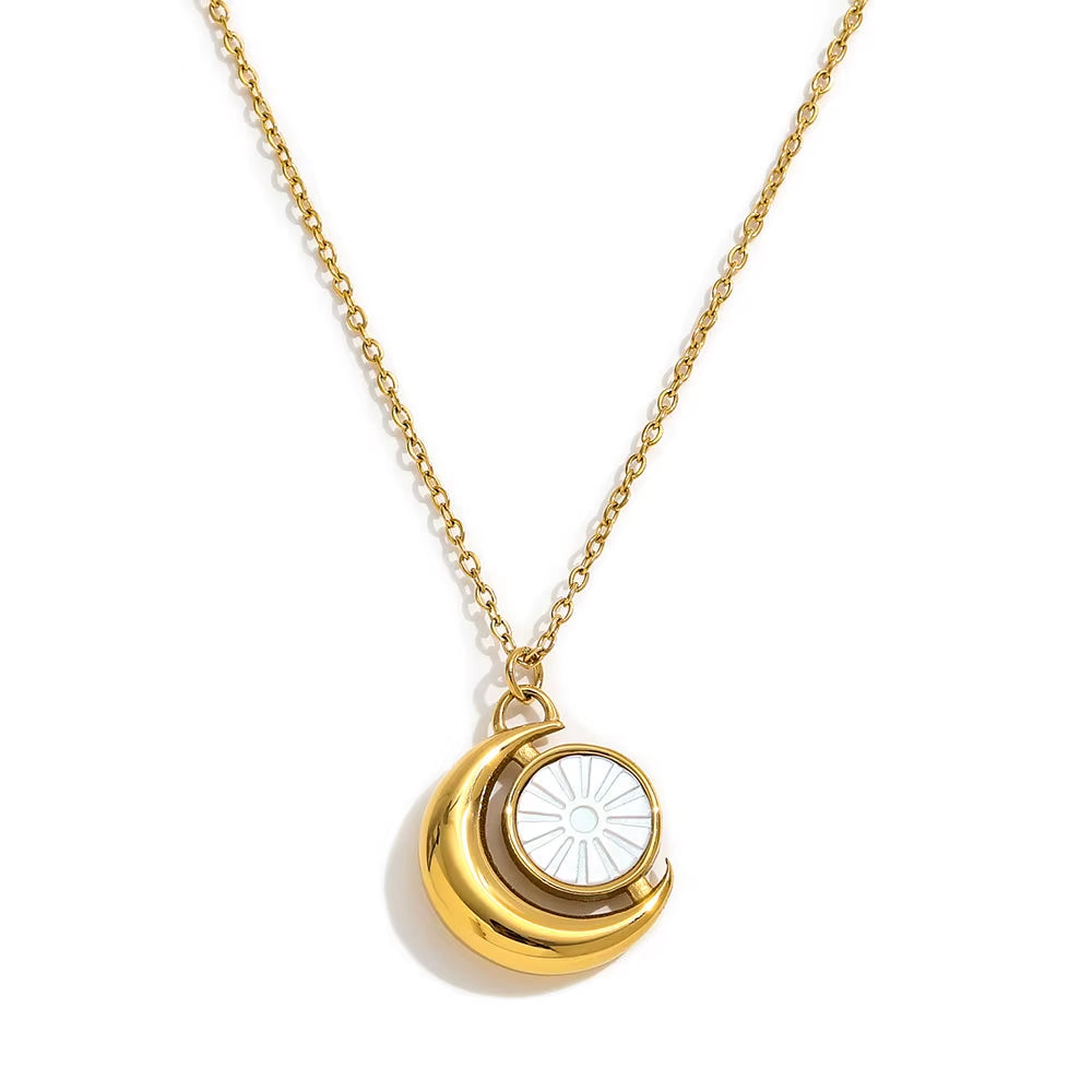 Joolim Jewelry 18K Gold Plated Waterproof&No Fade Fashion Simple Elegant Moon Shell Pendant Necklace Stainless Steel Jewelry