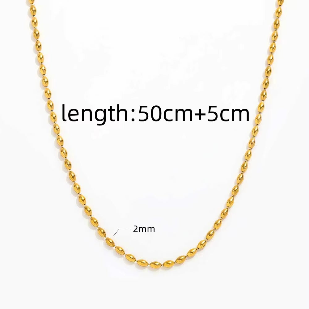 JOOLIM 18K Gold Plated Stainless Steel Necklace High End Dainty Chain Olives Beads Strings Fashionable Trendy Party Gifts