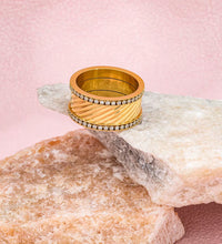 Joolim Jewelry Wholesale High End PVD No Fade Fashion Chunky Double Layer Zirconia Band Stainless Steel Ring for Women