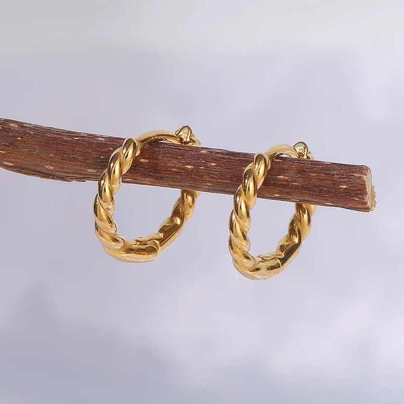 18K Pvd Dainty Thin Classic Rope Chain Stainless Steel Hoop Earring Versatile Fashion Jewelry