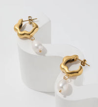 JOOLIM Jewelry PVD 18K Gold Plated Tarnish Free Flower Shape Freshwater Natural Pearl Drop Earring Stainless Steel Jewelry