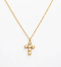 Joolim Jewelry 18K Gold Plated Imitation Pearl Cross Pendant Choker Necklace Sweater Necklace Stainless Steel Jewelry Wholesale