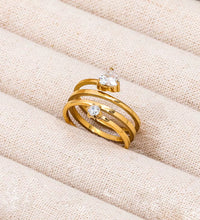 Joolim Jewelry Wholesale 18K Gold Plated Treble Spiral Stainless Steel Spring Wire Heart Zircon Ring Women'S Gift