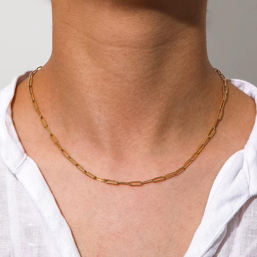 Joolim Jewelry Gold Plated Statement Paper Pin Link Chain Adjustable Necklace Stainless Steel Jewelry Wholesale