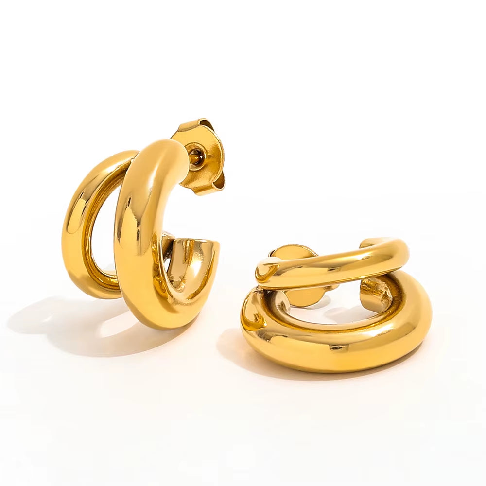 Joolim 18K Gold Plated Wholesale Waterproof&Tarnish Free Fashion Versatile Simple Double C Hoop Earring Stainless Steel Jewelry