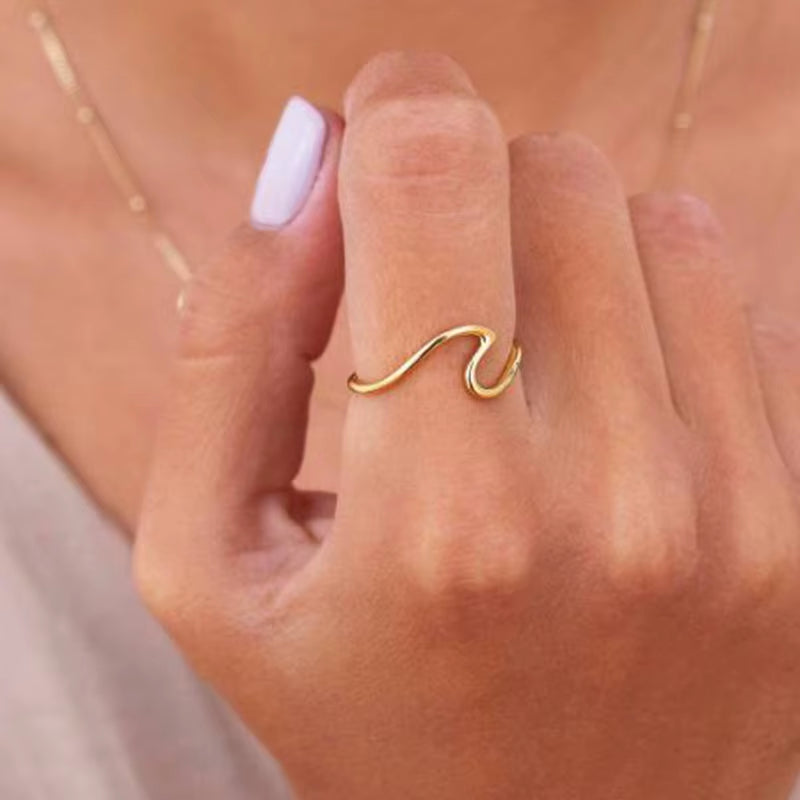 Joolim Jewelry 18K Gold Plated Stainless Steel Line Waved Sea Gull Rings for Women
