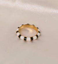 Joolim Jewelry 18K Gold Plated Black White Zebra Enamel Stainless Steel Rings for Women Tarnish Free