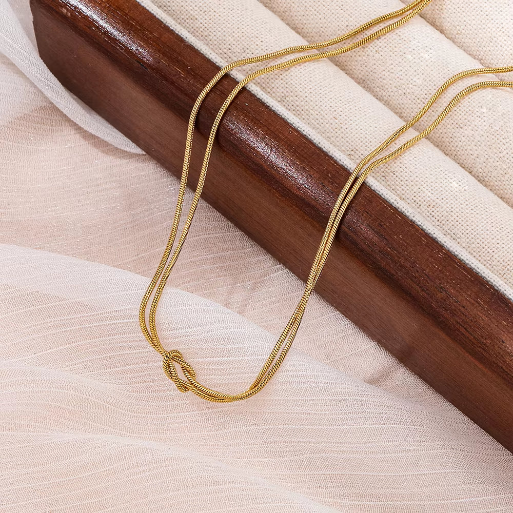 Joolim 18K Gold Plated Double-Layer Snake Chain Necklace Trendy Classic Style Stainless Steel Jewelry Wholesale