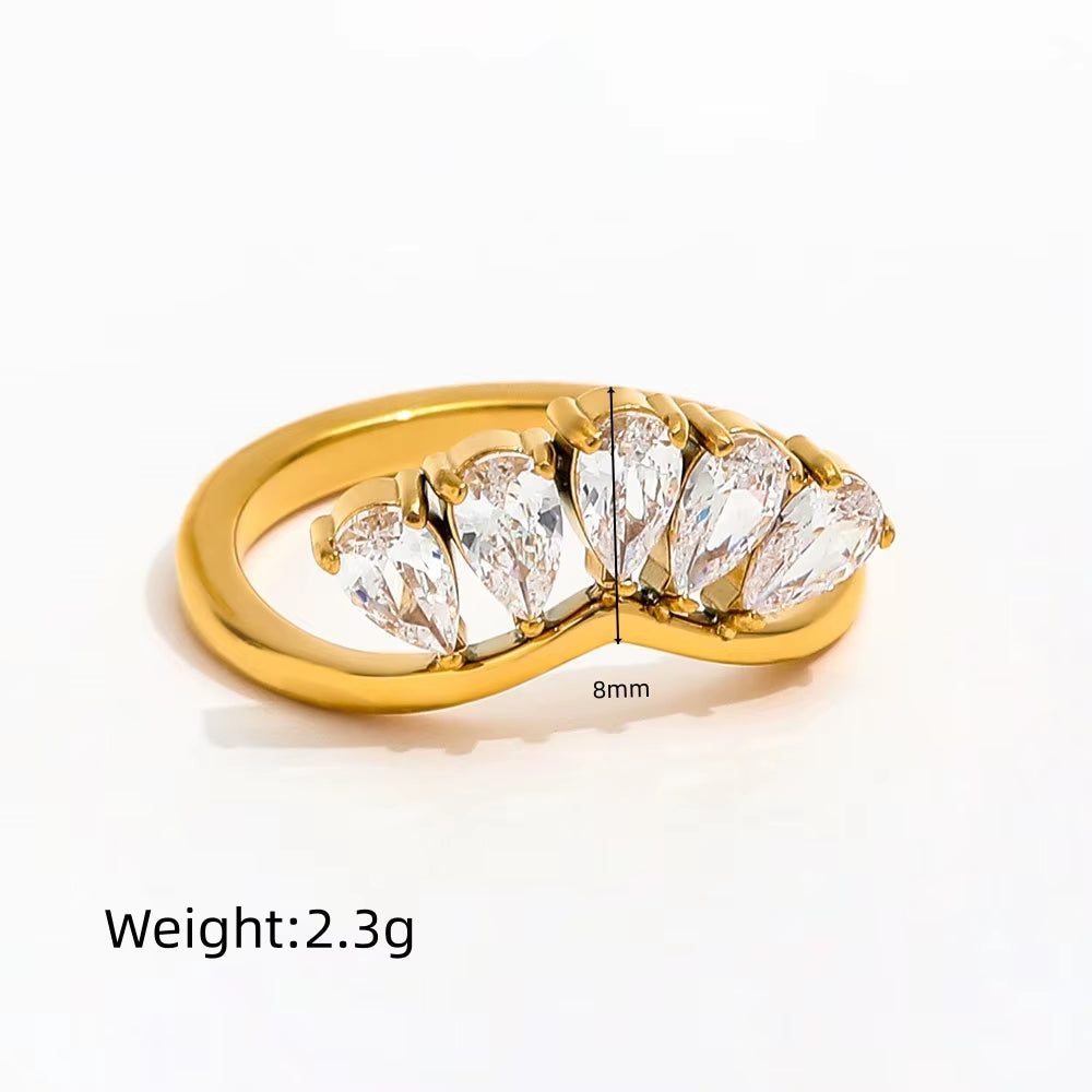 Joolim Jewelry Wholesale High End PVD Waterproof&No Fade Fashion Designer Teardrop Zirconia Pave Stainless Steel Ring for Women