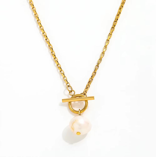 Joolim Jewelry 18K Gold Plated Fresh Water Pearl Pendant Toggle Chain Necklace Stainless Steel Jewelry