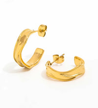 JOOLIM High End 18K Gold Plated Band C Wrinkle Chunky Hoop Earring Jewelry Stainless Steel for Women