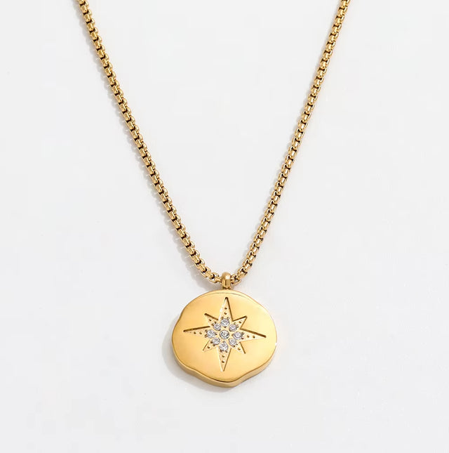 18K Gold Plated Starburst Stainless Steel Pendant Necklace Trendy Jewelry Dainty Pendant Necklace