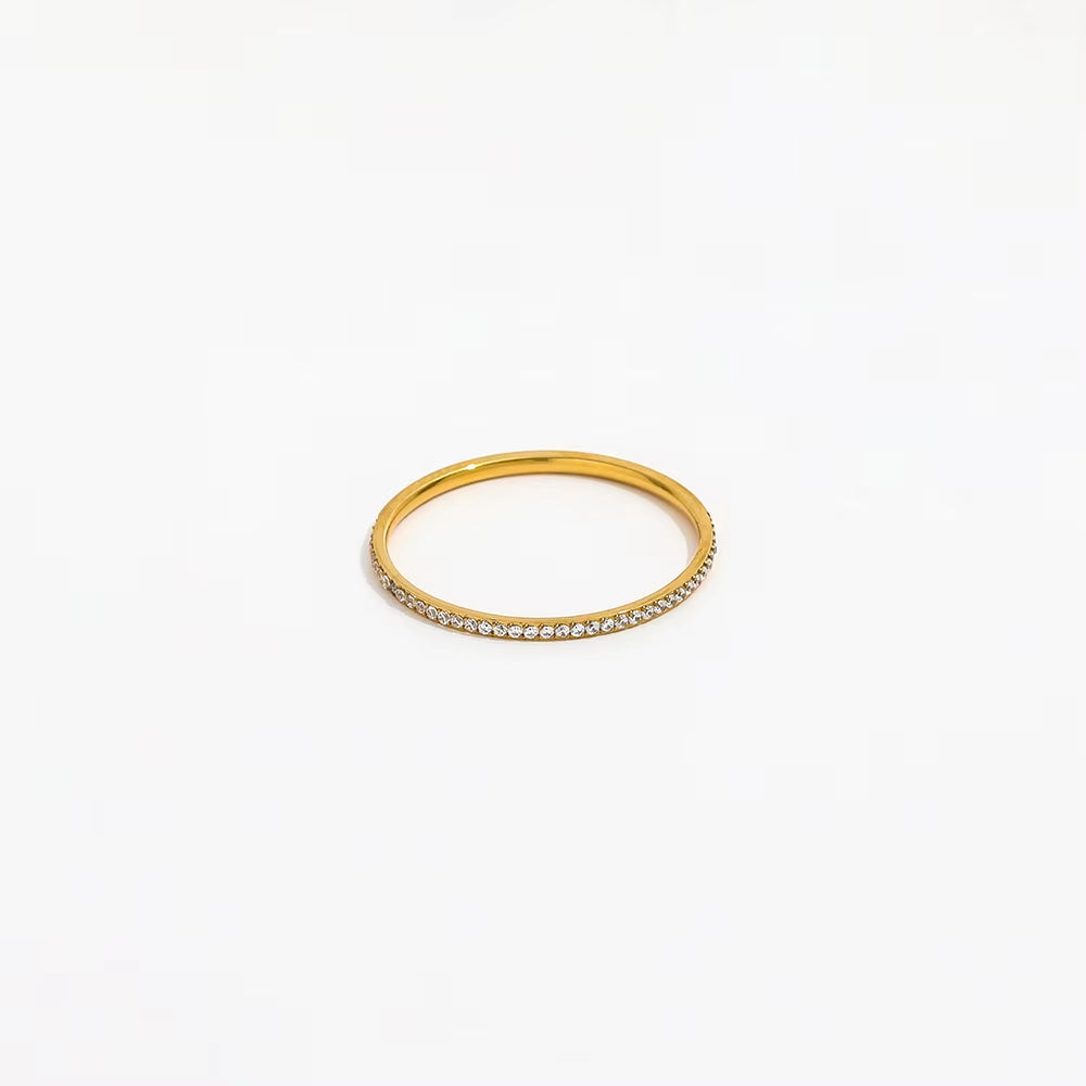 Joolim Jewelry CNC Inlay Dainty Crystal Half Pave Stainless Steel Rings for Women Green Black Clear CZ Rings Fashion Jewelry