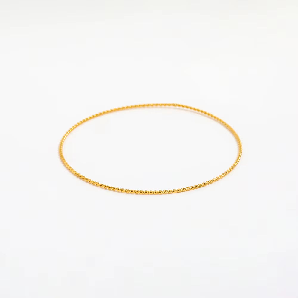 High End PVD 18K Gold Plated Fine Dainty Twist Rope Bangle Bracelet Stainless Steel Jewelry