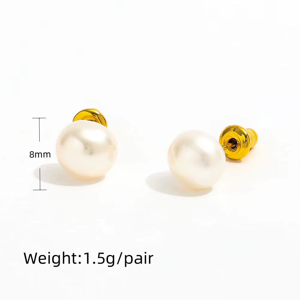 Trendy Earring 18K Gold Plated Single Big Natural Pearl Stud Earring Stainless Steel Fashion Jewelry Wholesale
