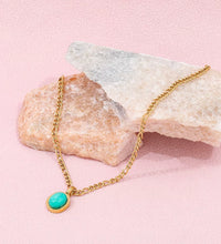 Joolim Jewelry 18K Gold Plated Blue Natural Stone Pendant Necklace Figaro Chain Necklace Trendy Stainless Steel