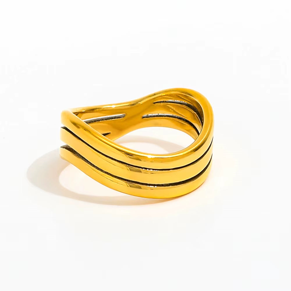 Joolim High End 18K Gold Plated Three Layer Hollow Waved Ring for Women Finger Ring Wholesale