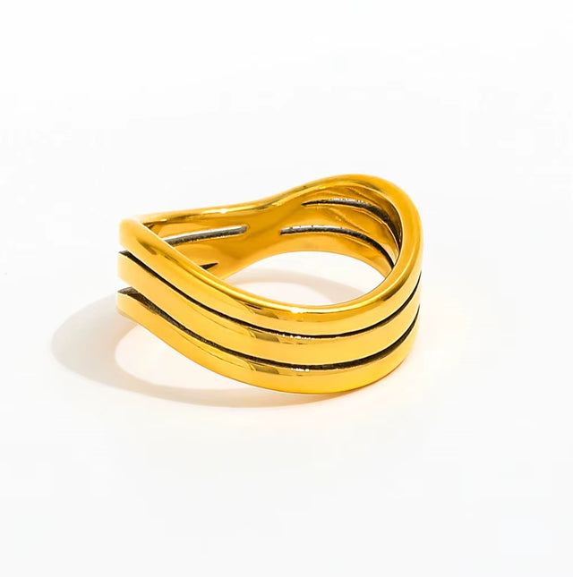 Joolim High End 18K Gold Plated Three Layer Hollow Waved Ring for Women Finger Ring Wholesale