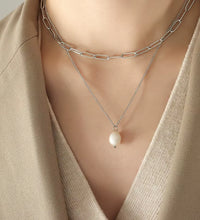 JOOLIM Ready to Ship High End 18K Gold Plated Stainless Steel Single Fresh Water Pearl Pendant Double-Layer Chain Necklace