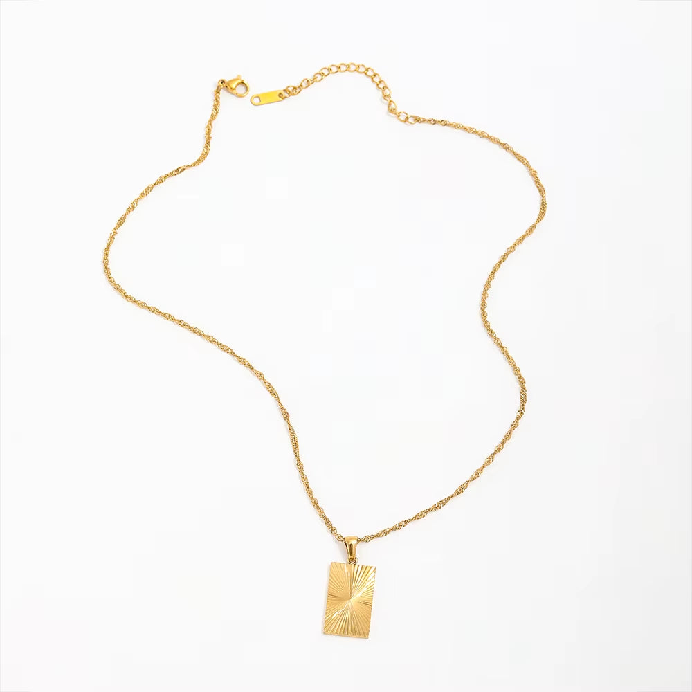 Joolim Jewelry Tarnish Free PVD Gold Plated Sunburst Rectangle Pendant Necklace Trendy Necklace Wholesale