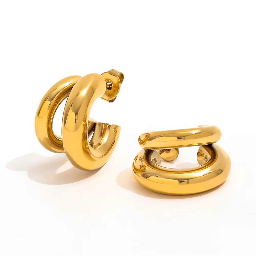 Joolim 18K Gold Plated Wholesale Waterproof&Tarnish Free Fashion Versatile Simple Double C Hoop Earring Stainless Steel Jewelry
