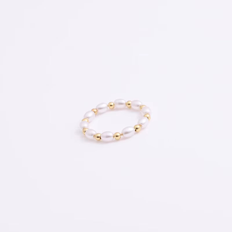 High End 18K Gold Plated Dainty Fresh Water Pearl Beads Rings Stainless Steel Jewelry Trendy Finger Ring