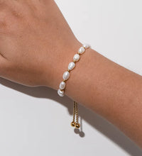 Adjustable 18K PVD Gold Plated Real Fresh Water Pearl Bracelet Stylish Geometric Stainless Steel Gift