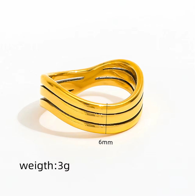 Joolim High End 18K Gold Plated Three Layer Hollow Waved Ring for Women Finger Ring Wholesale
